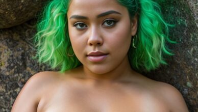 hot latina with green hair showing her boobs